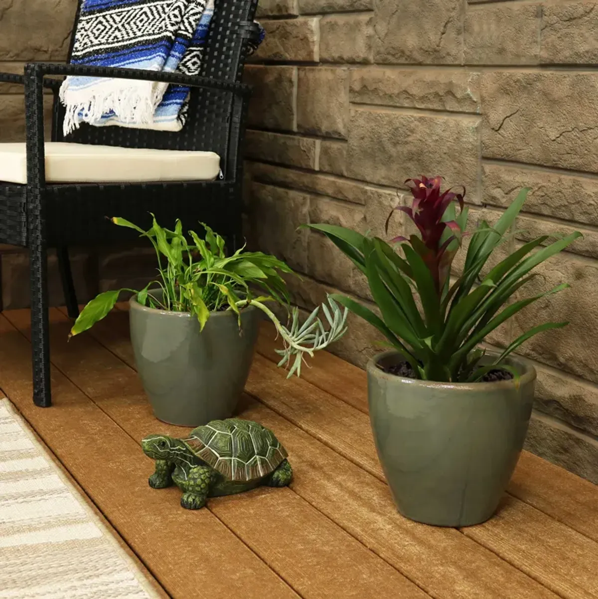 Sunnydaze Set of 2 Resort Glazed Ceramic Planters - 8"