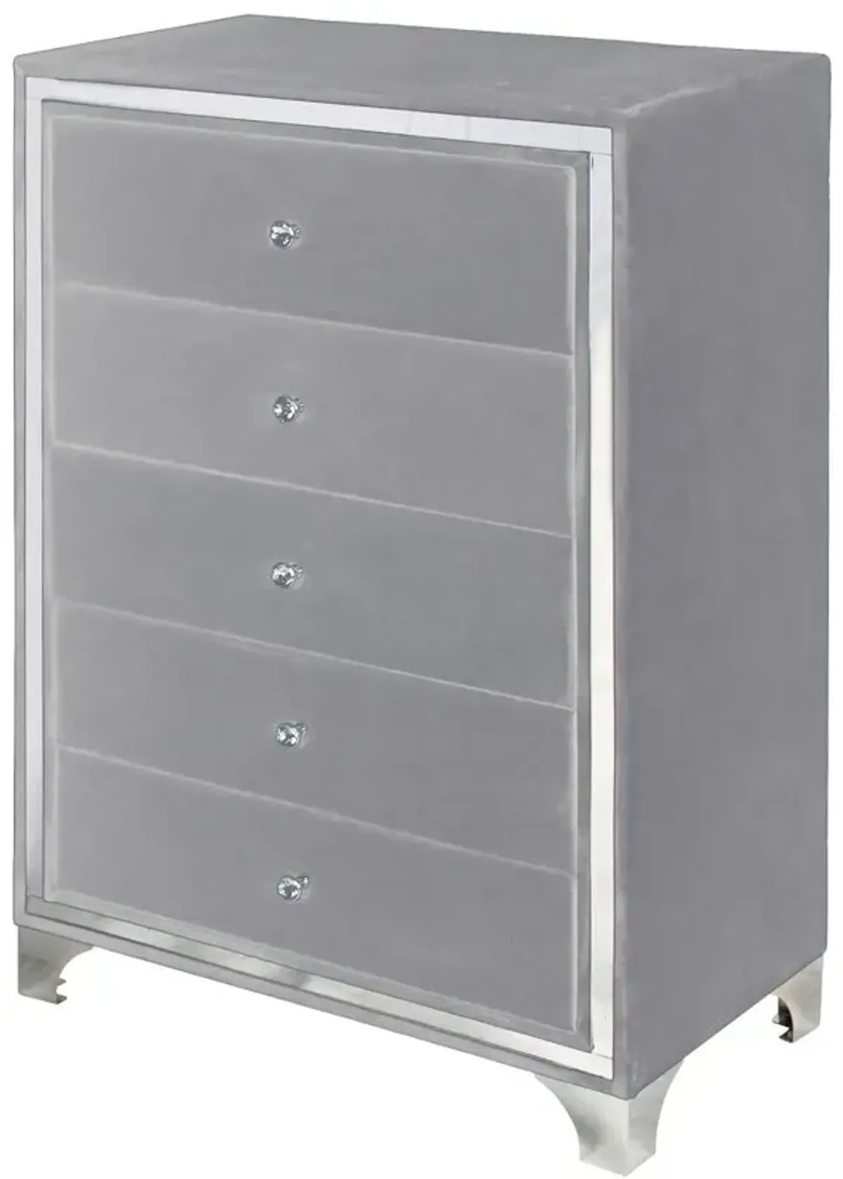 Better Home Products Monica Velvet Upholstered 5 Drawer Chest Dresser in Gray