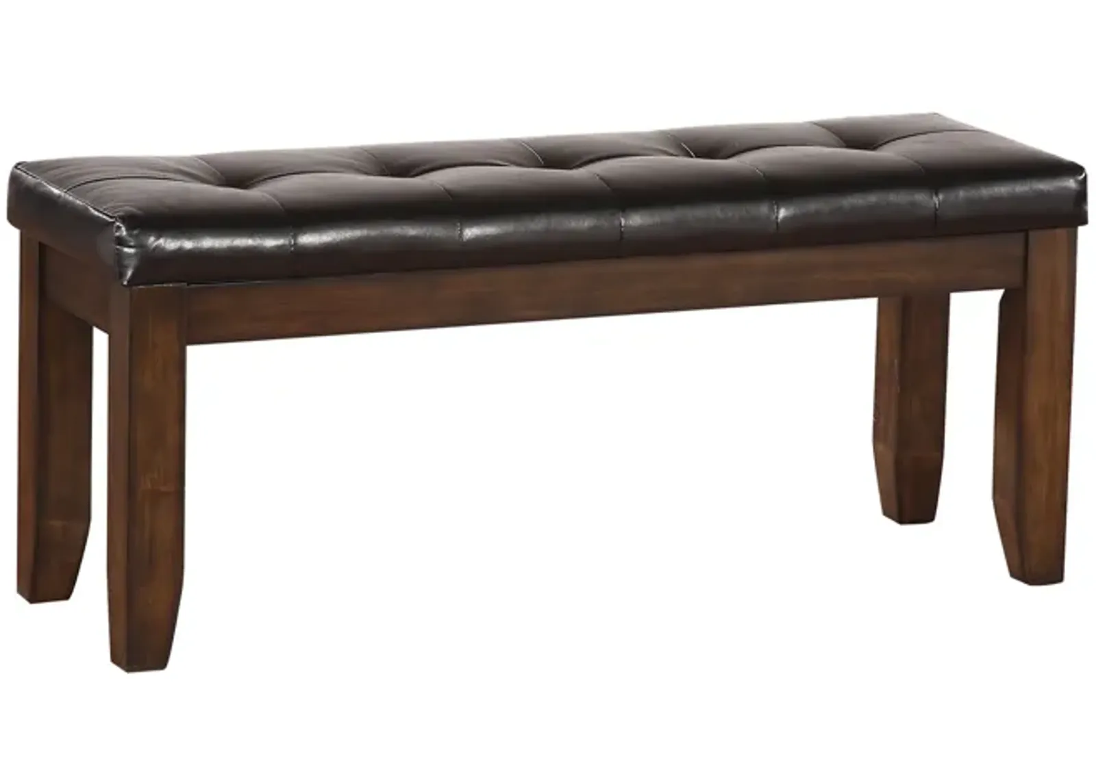 Leatherette Upholstered Tufted Wooden Bench with Chamfered Legs, Brown-Benzara