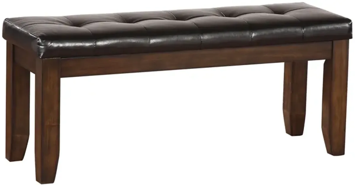 Leatherette Upholstered Tufted Wooden Bench with Chamfered Legs, Brown-Benzara