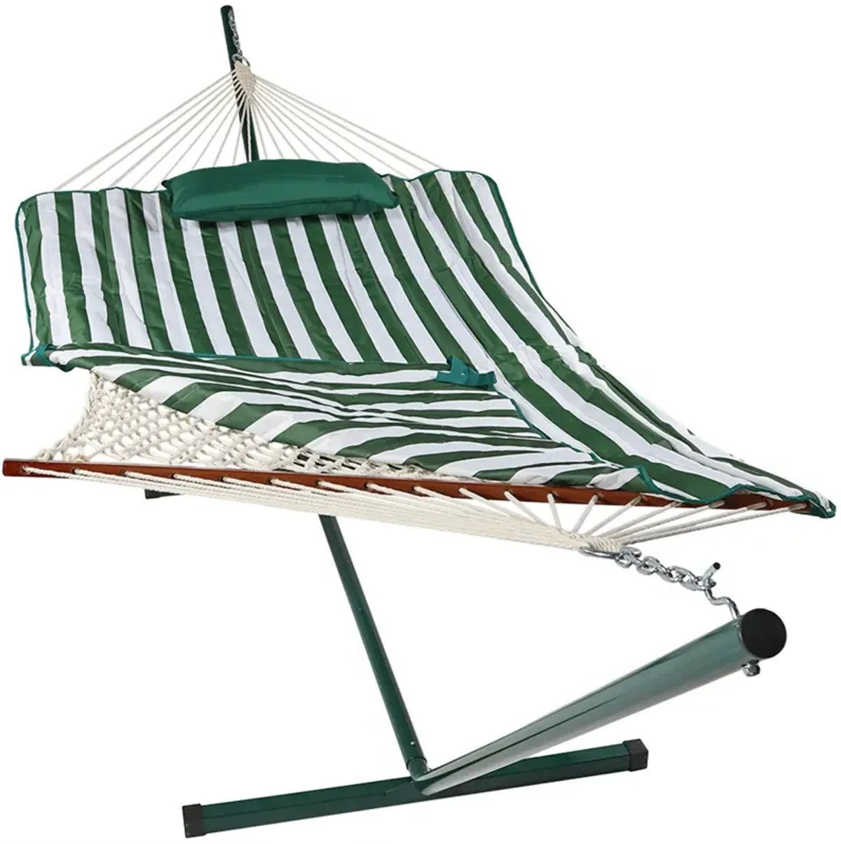 Sunnydaze 2-Person Rope Hammock with Steel Stand and Pad/Pillow