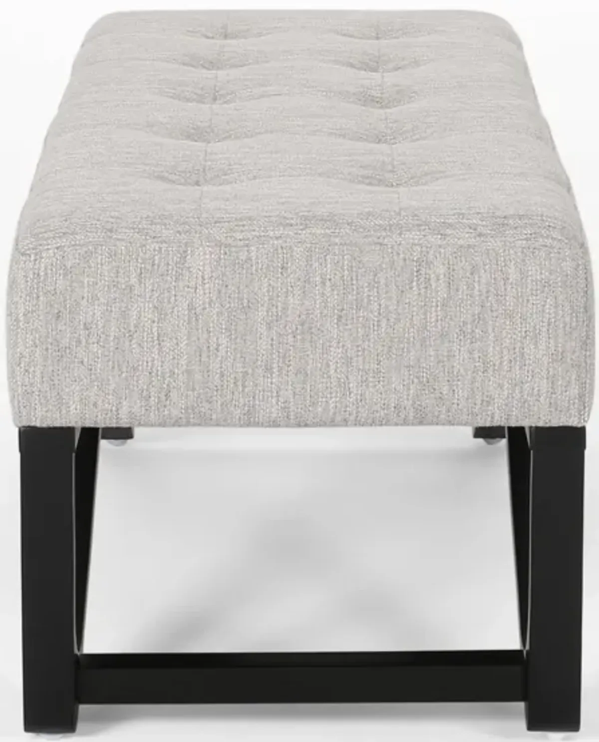 Liba Ottoman Bench, Button Tufted Beige Fabric, Black Frame, 47 Inch -Benzara