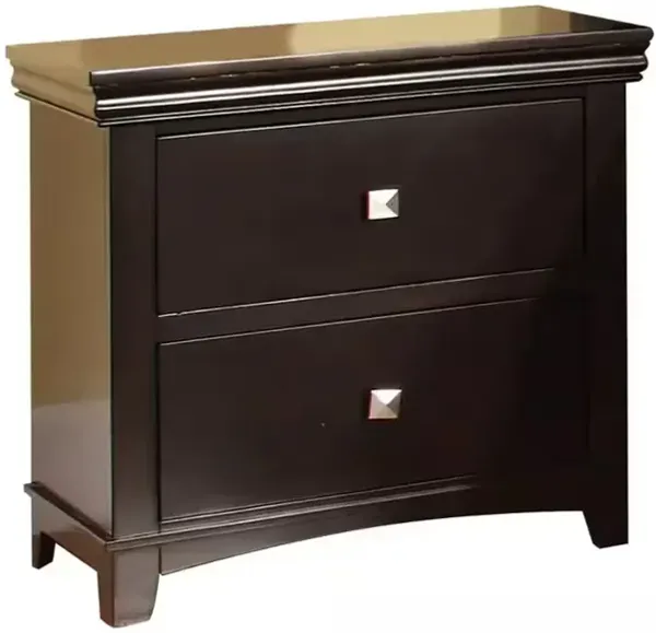 Transitional 1 Piece Nightstand Espresso Solid Wood Nickel Square Knob Bedside Table 2 Drawers