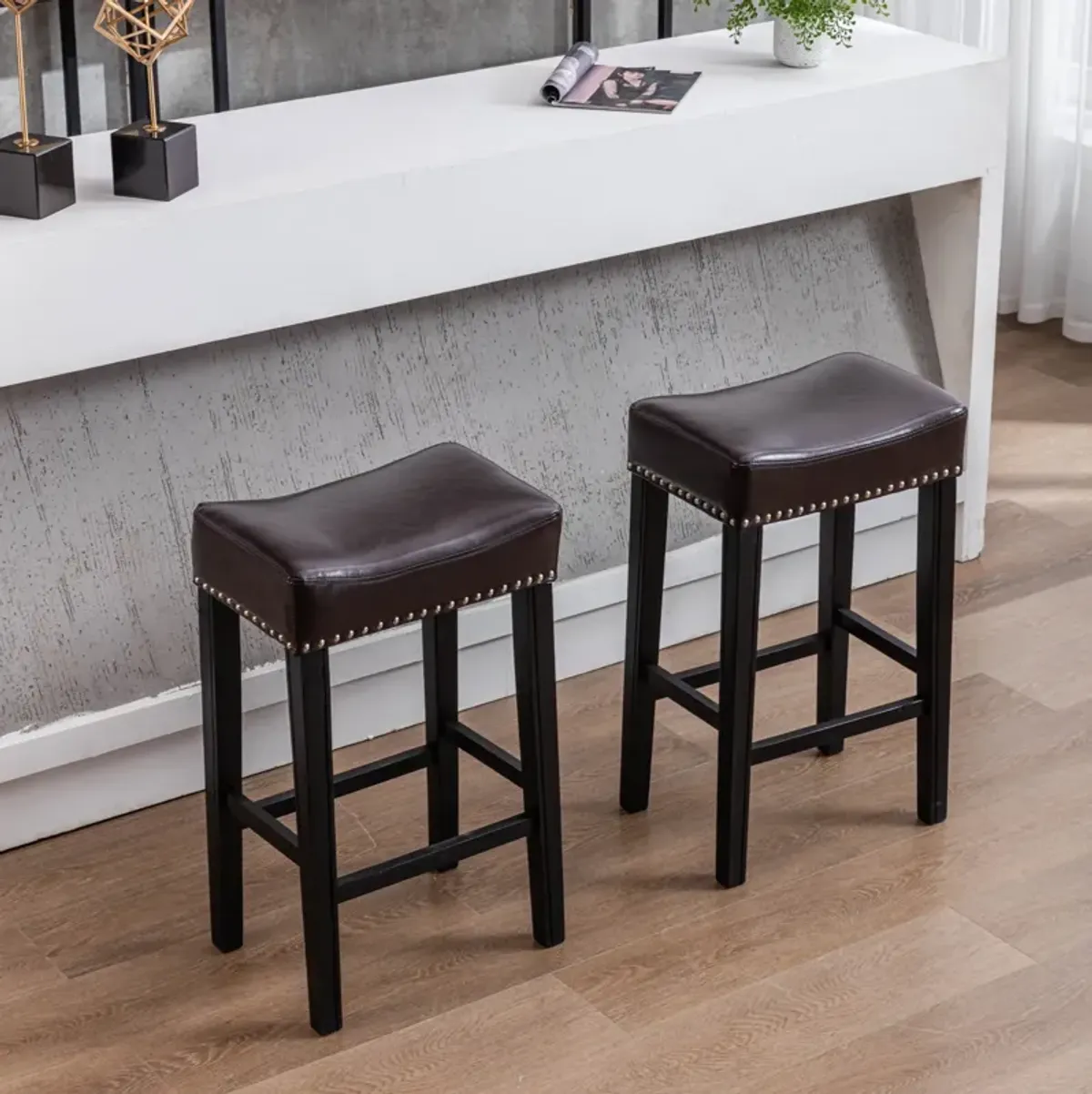 Hivvago 2 pcs 29" Backless Faux Leather Kitchen Counter Soft Sitting Stool Island Chair