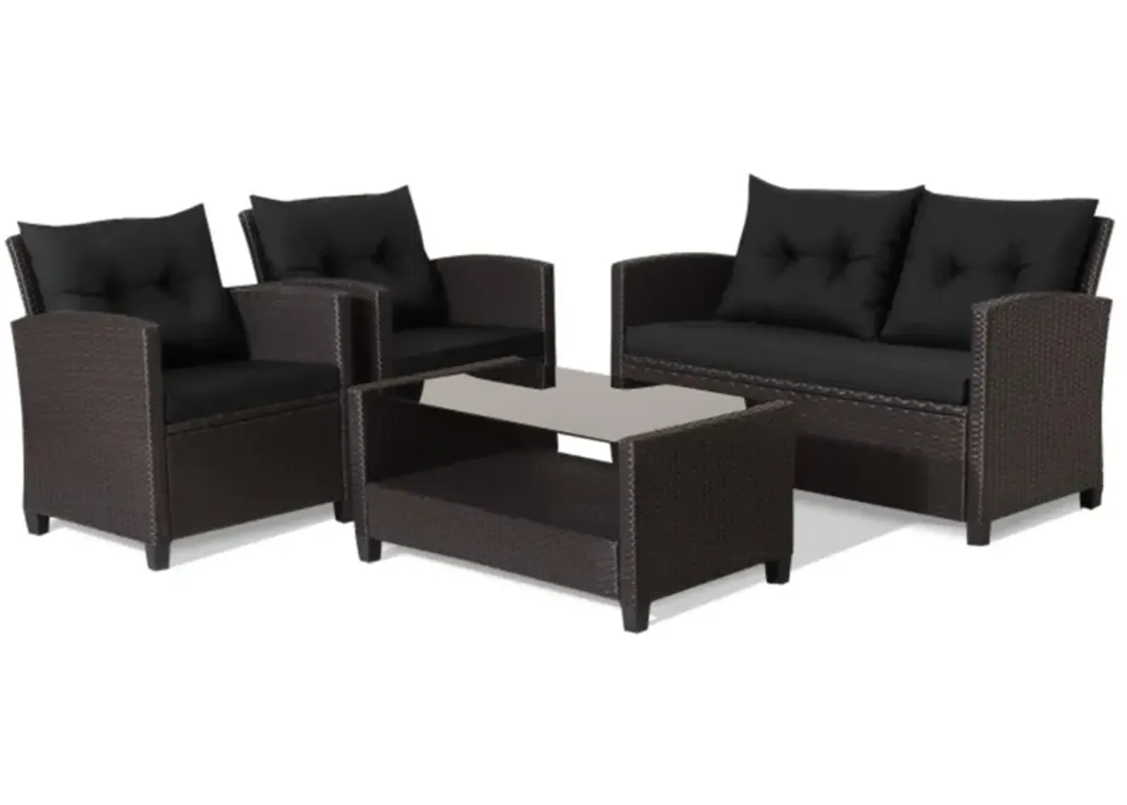 Hivvago 4 Pieces Patio Rattan Furniture Set with Tempered Glass Coffee Table