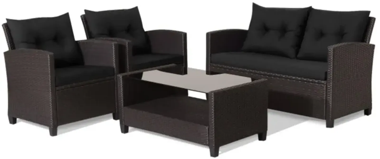 Hivvago 4 Pieces Patio Rattan Furniture Set with Tempered Glass Coffee Table