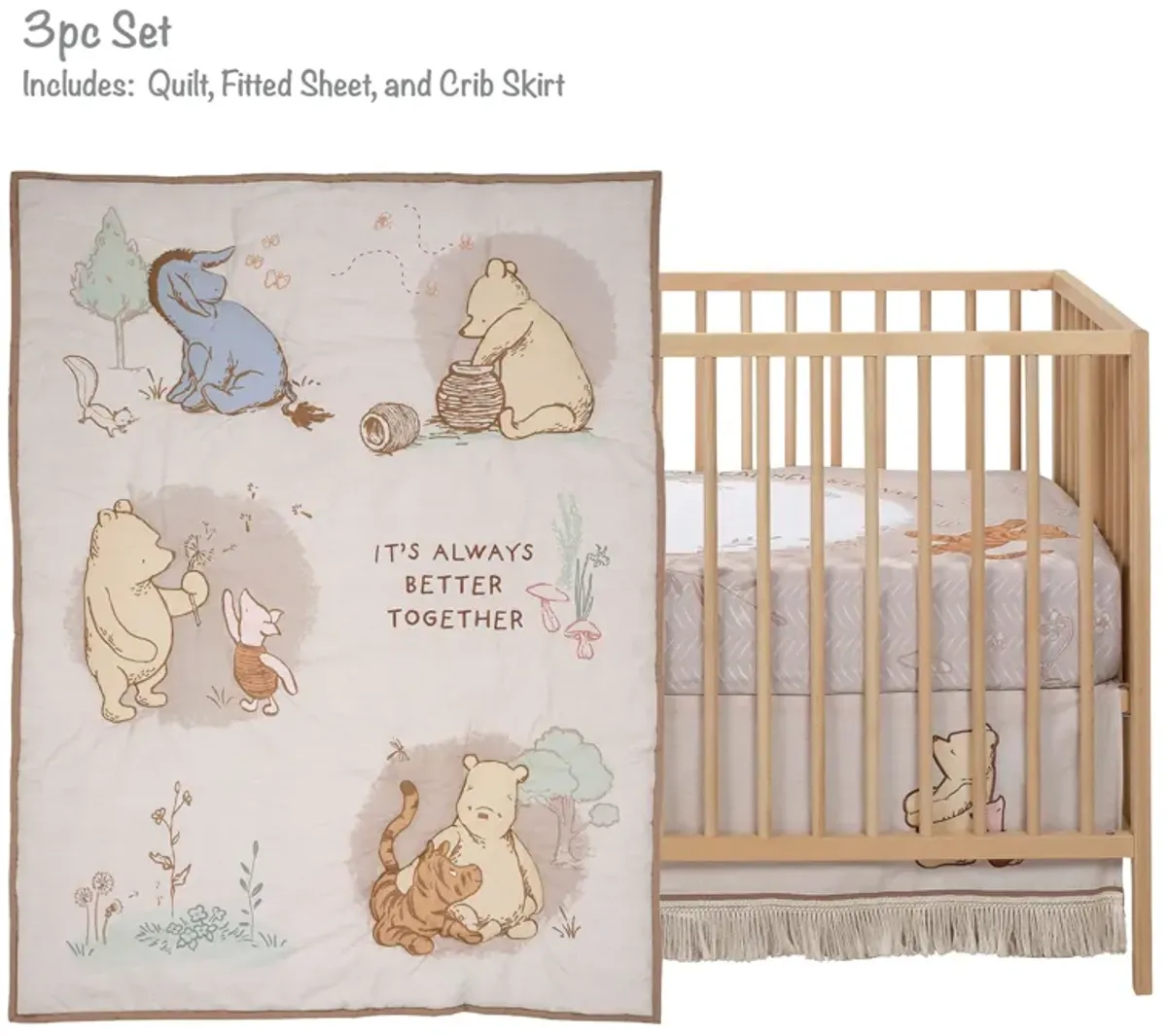 Lambs & Ivy Disney Baby Pooh Bear & Pals Cotton 3Piece Nursery Crib Bedding Set