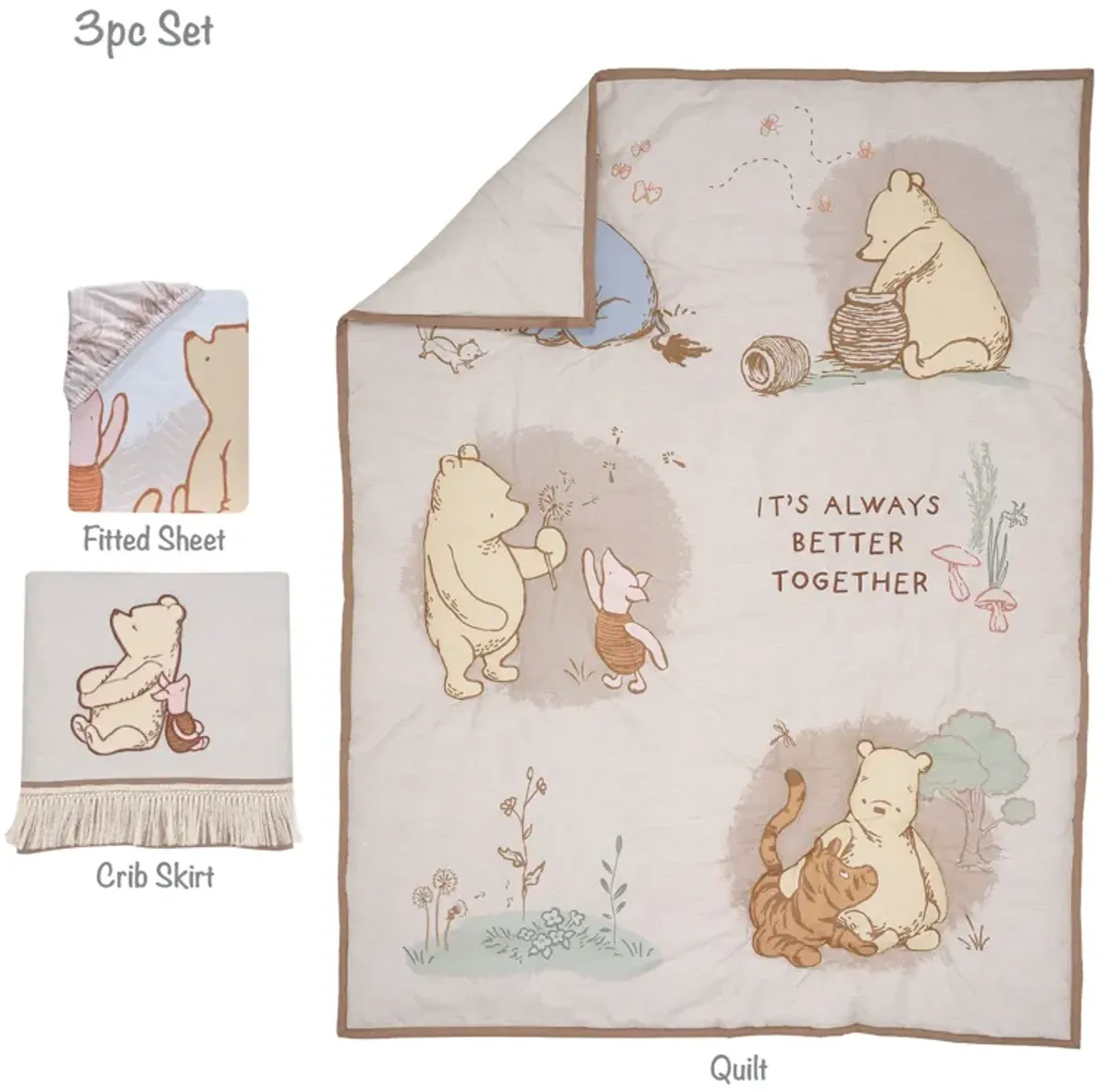 Lambs & Ivy Disney Baby Pooh Bear & Pals Cotton 3Piece Nursery Crib Bedding Set