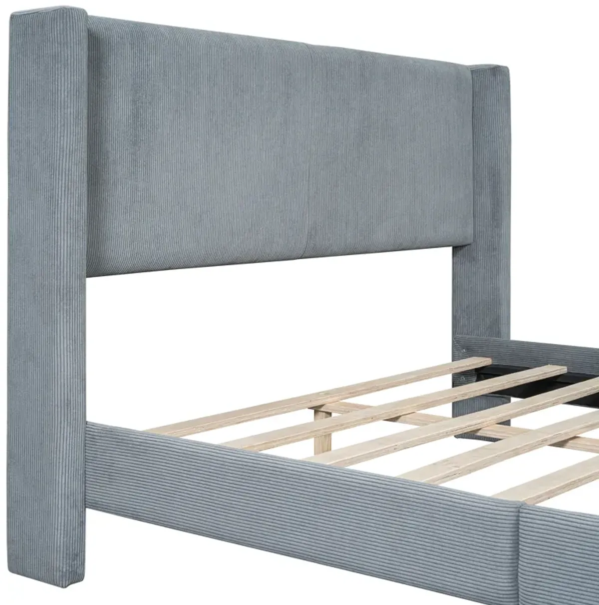 Merax Corduroy Platform Bed with Metal Legs