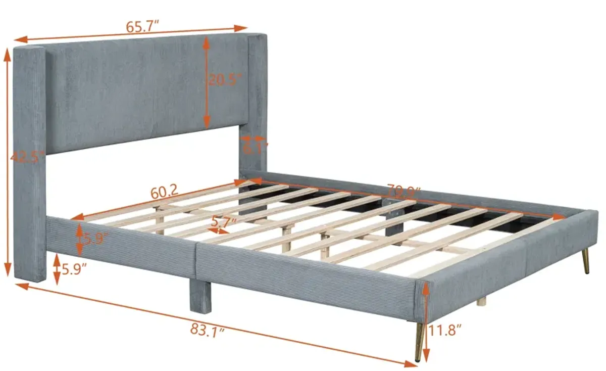 Merax Corduroy Platform Bed with Metal Legs