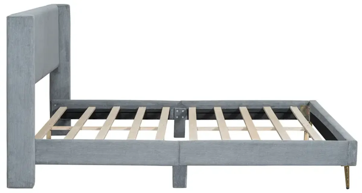 Merax Corduroy Platform Bed with Metal Legs