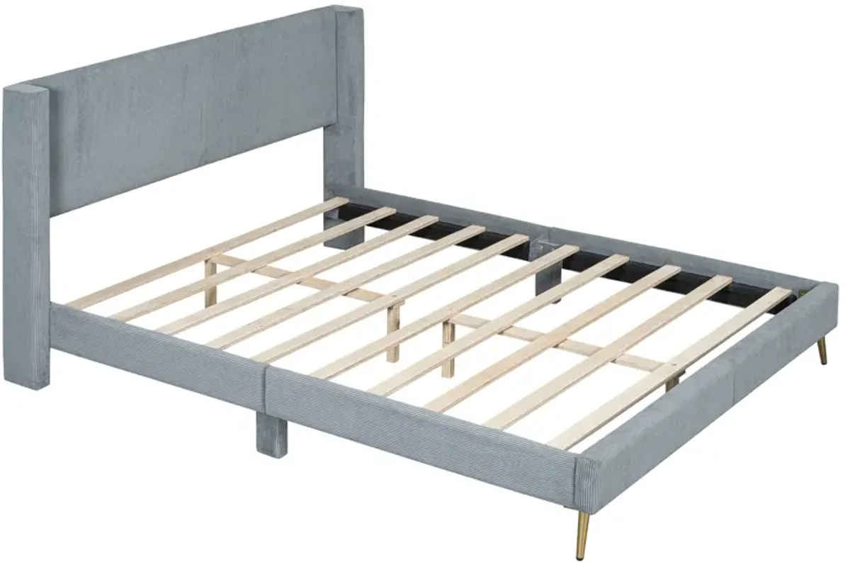 Merax Corduroy Platform Bed with Metal Legs