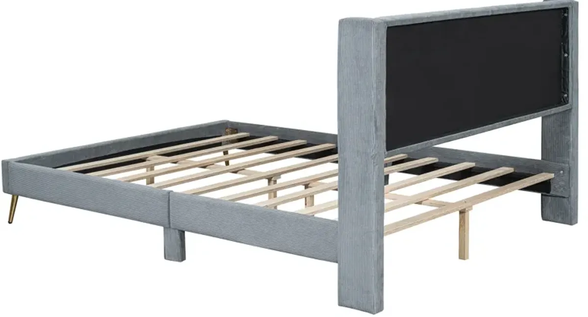 Merax Corduroy Platform Bed with Metal Legs