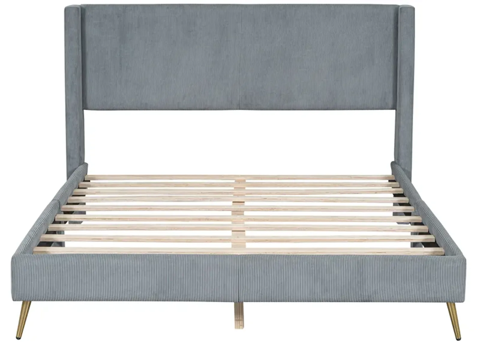 Merax Corduroy Platform Bed with Metal Legs