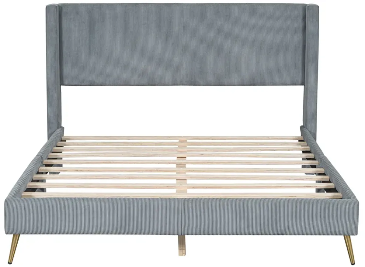 Merax Corduroy Platform Bed with Metal Legs