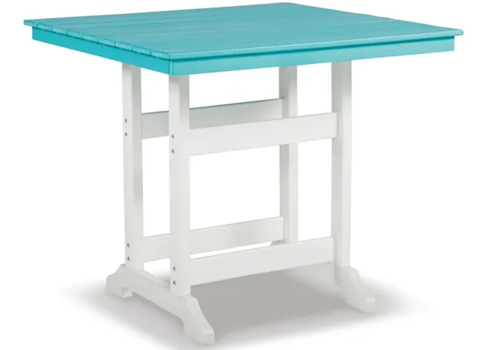 Ely 42 Inch Counter Height Dining Table, Outdoor Slatted, Turquoise, White - Benzara