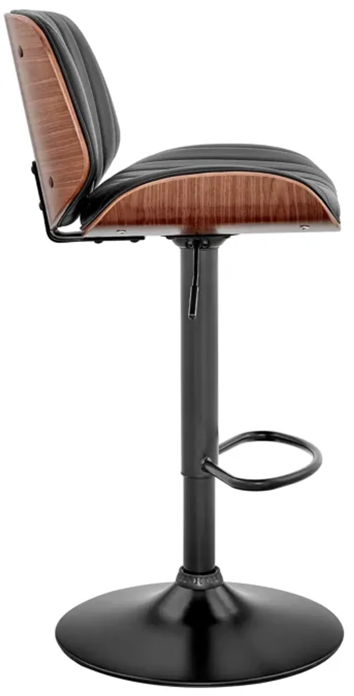 Brock Adjustable Gray Faux Leather and Walnut Wood Stool with Black Base