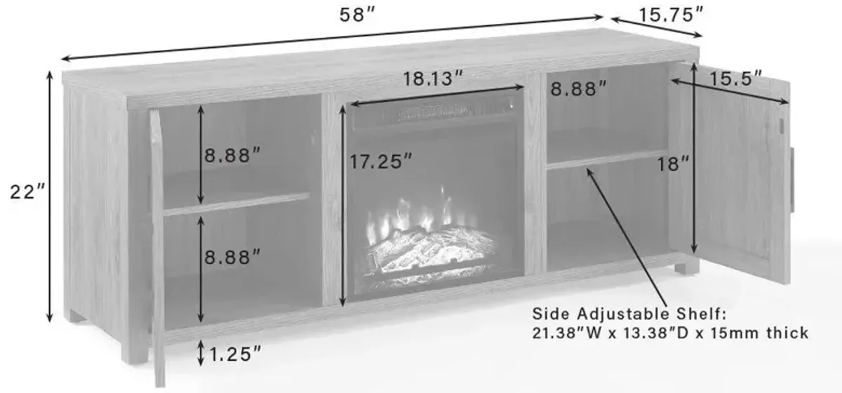 Gordon 58" Low Profile Tv Stand W/Fireplace Black