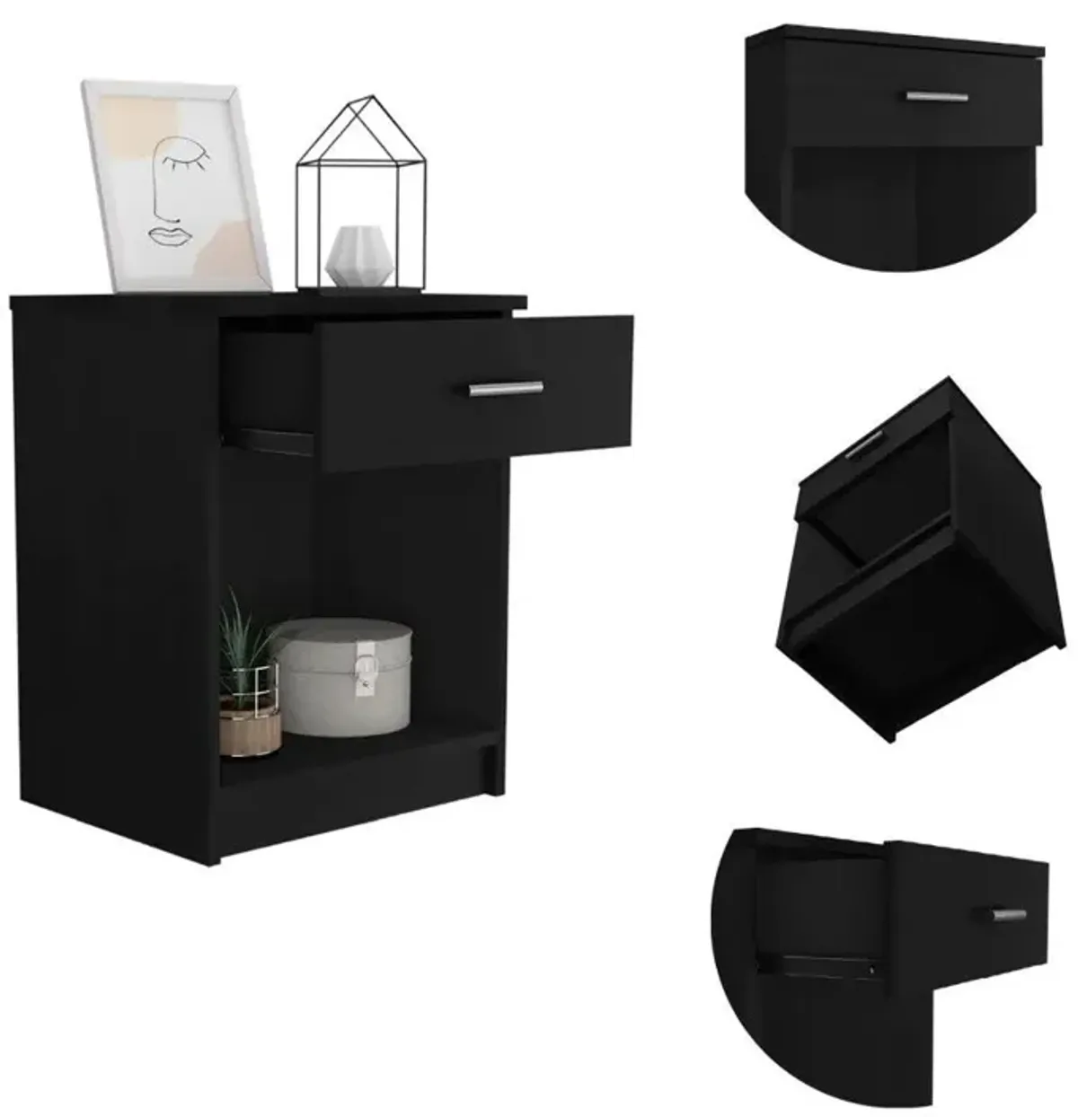 DEPOT E-SHOP Beryl Nightstand, One Drawer, Low Shelf, Countertop-Black, For Office