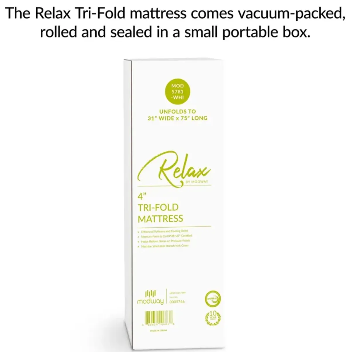 Relax 31 x 75 x 4 Tri-Fold Mattress Topper