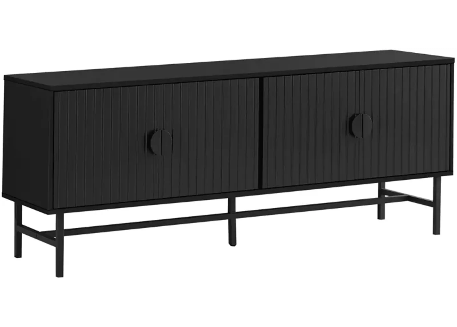 Tv Stand, 60 Inch, Console, Media Entertainment Center, Storage Cabinet, Living Room, Bedroom, Black Laminate, Black Metal, Contemporary, Modern