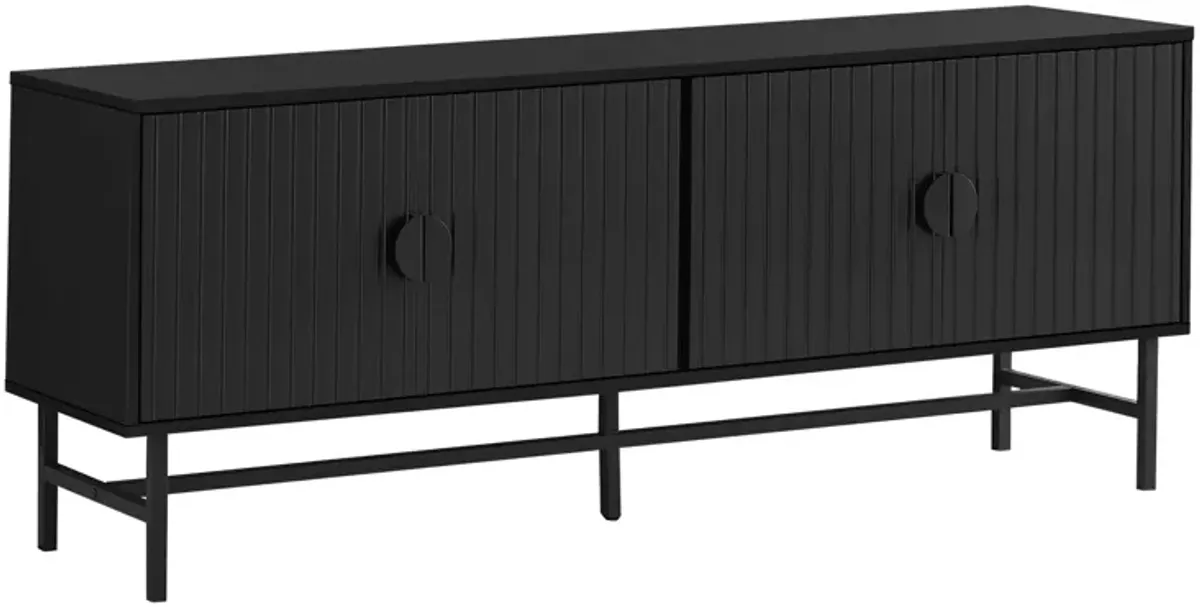 Tv Stand, 60 Inch, Console, Media Entertainment Center, Storage Cabinet, Living Room, Bedroom, Black Laminate, Black Metal, Contemporary, Modern