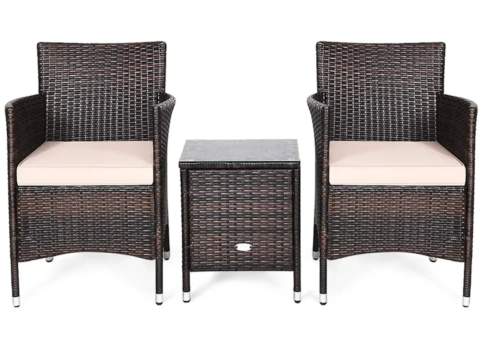 3 Pieces Ergonomic Wicker Patio Conversation Set-Beige