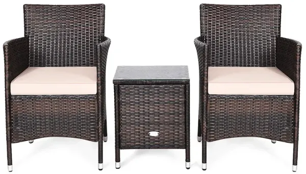 3 Pieces Ergonomic Wicker Patio Conversation Set-Beige