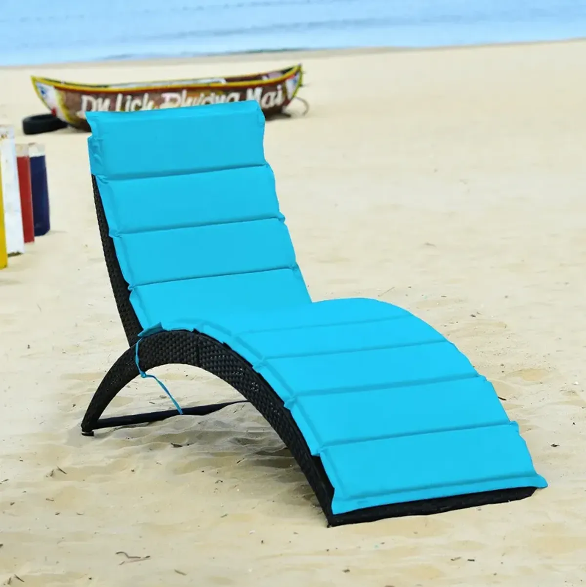 Foldable Patio Lounge Chair with Cushion for Backyard