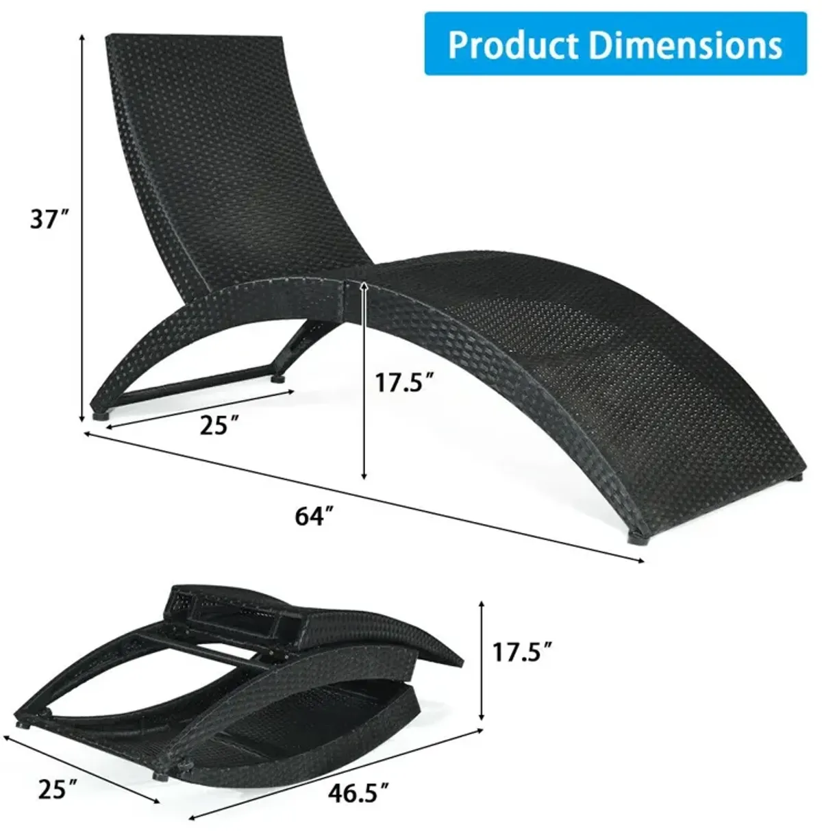 Foldable Patio Lounge Chair with Cushion for Backyard