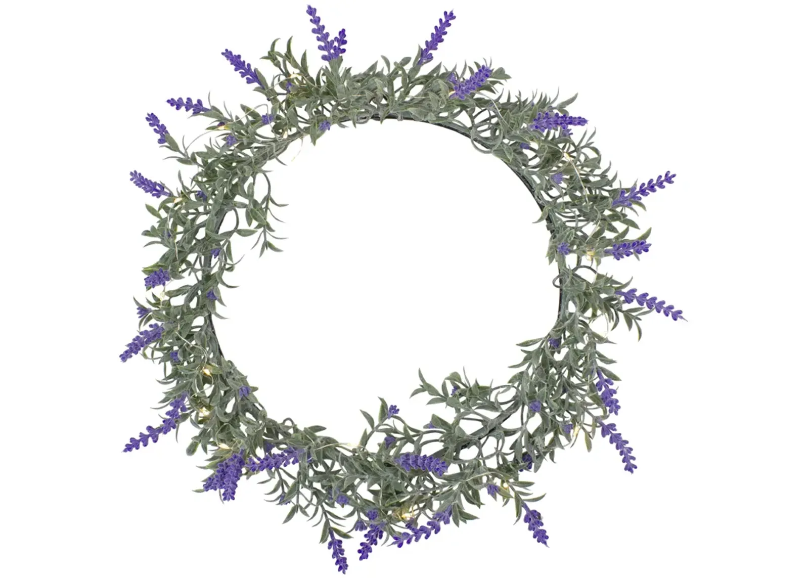 Pre-Lit Battery Operated Lavender Spring Wreath- 16" - White LED Lights