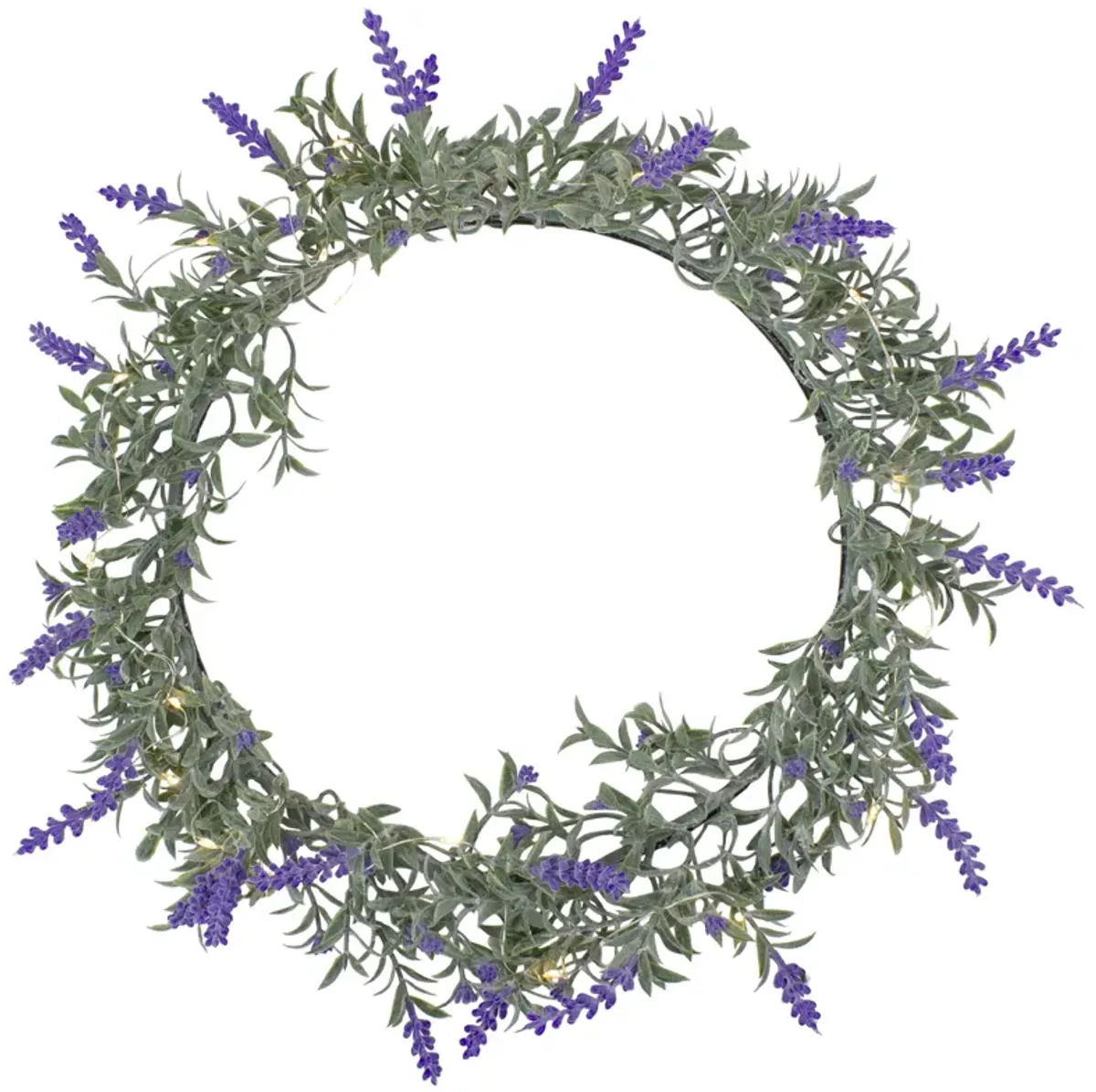 Pre-Lit Battery Operated Lavender Spring Wreath- 16" - White LED Lights