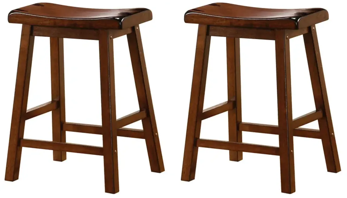 Wooden Casual Counter Height Stool, Chestnut Brown, Set of 2-Benzara