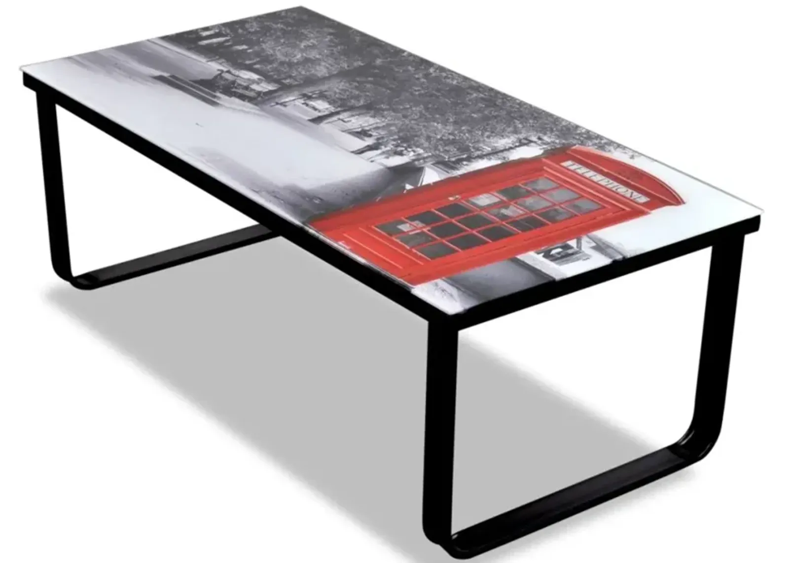 vidaXL Coffee Table with Telephone Booth Printing Glass Top