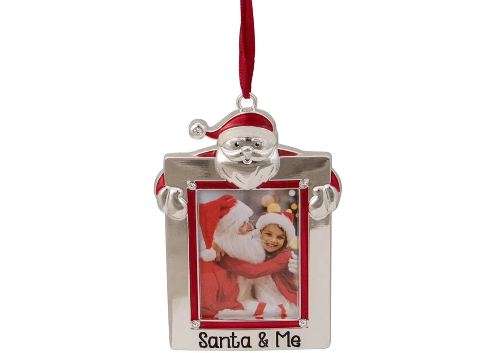 3.5" Silver "Santa and Me" Photo Frame Christmas Ornament with Crystals