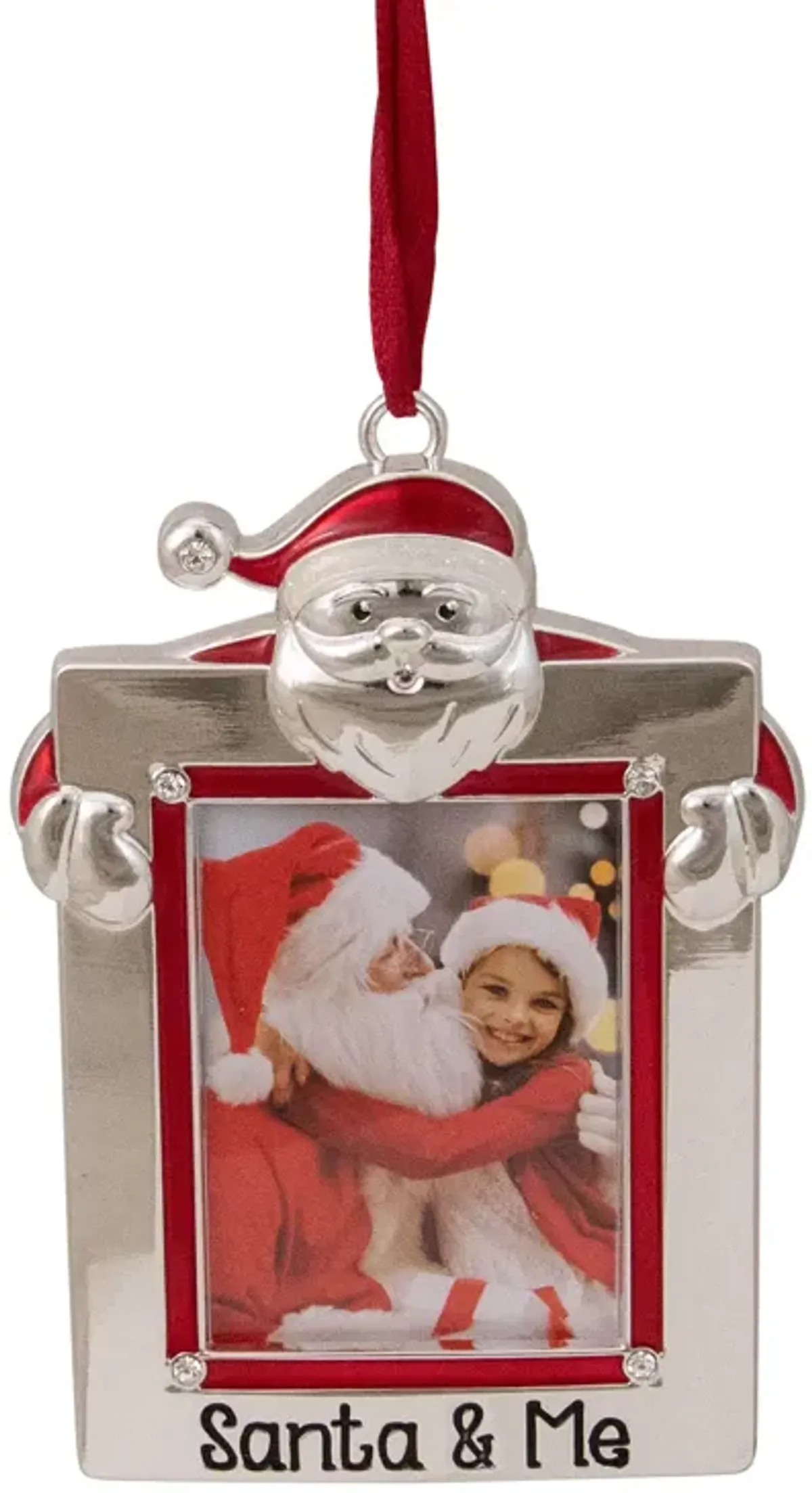 3.5" Silver "Santa and Me" Photo Frame Christmas Ornament with Crystals