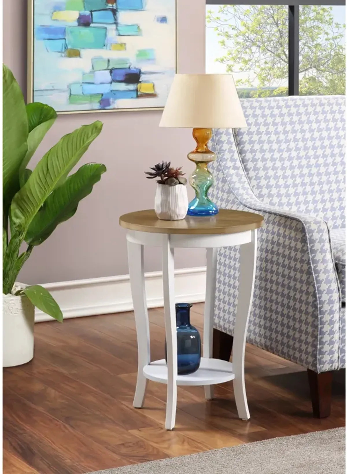 Convenience Concepts American Heritage Round End Table, Driftwood / White