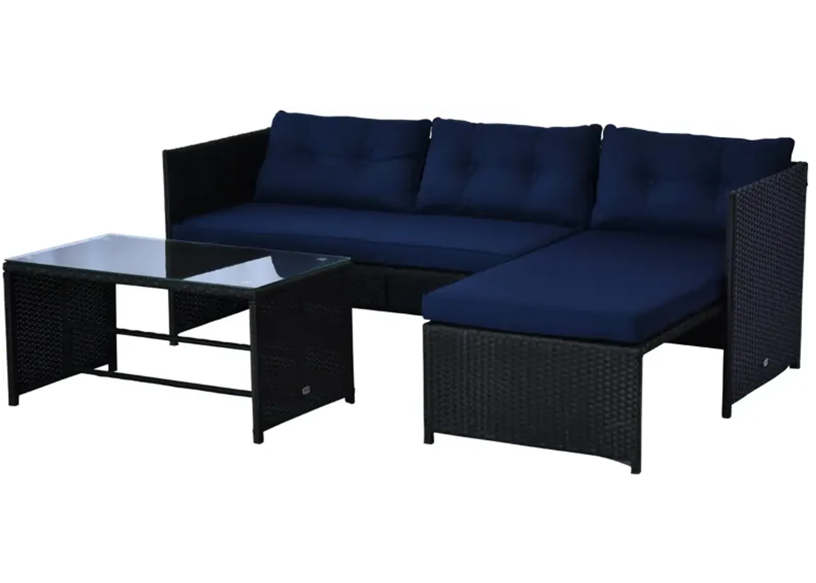 Blue Poolside Paradise: 3PC Rattan Sectional Lounge Set