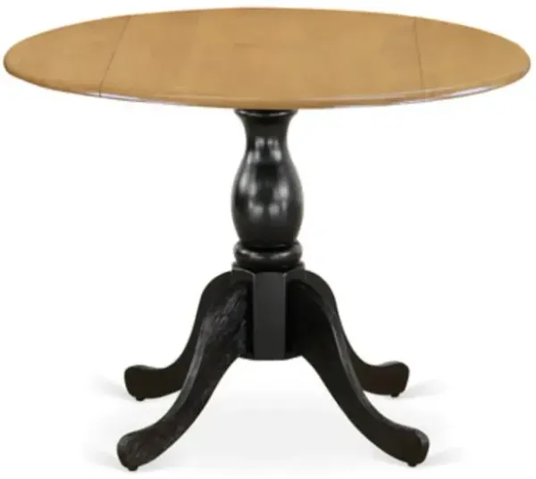 East West Furniture Dining Room Table with Drop Leaves - Oak Table Top and Black Pedestal Leg Finish