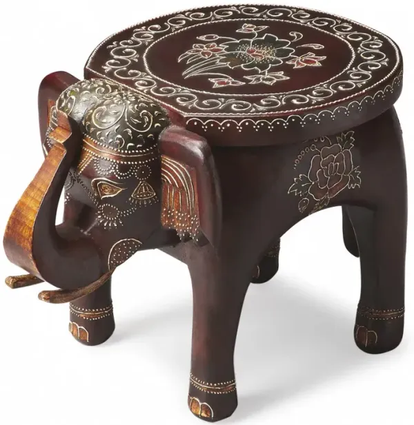 Hivvago 15" Warm Brown Hand Painted Floral 3D Elephant End Table