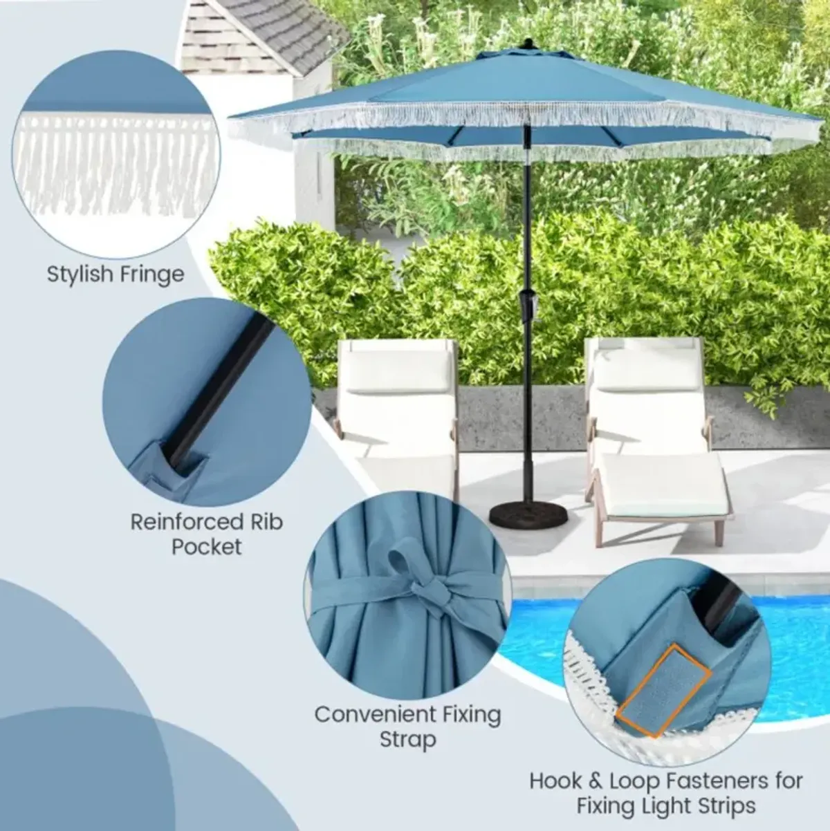 Hivvago 9 FT Patio Umbrella with Sun-Protective Canopy for Patio Garden Pool