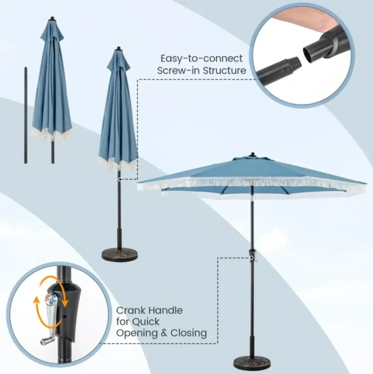 Hivvago 9 FT Patio Umbrella with Sun-Protective Canopy for Patio Garden Pool