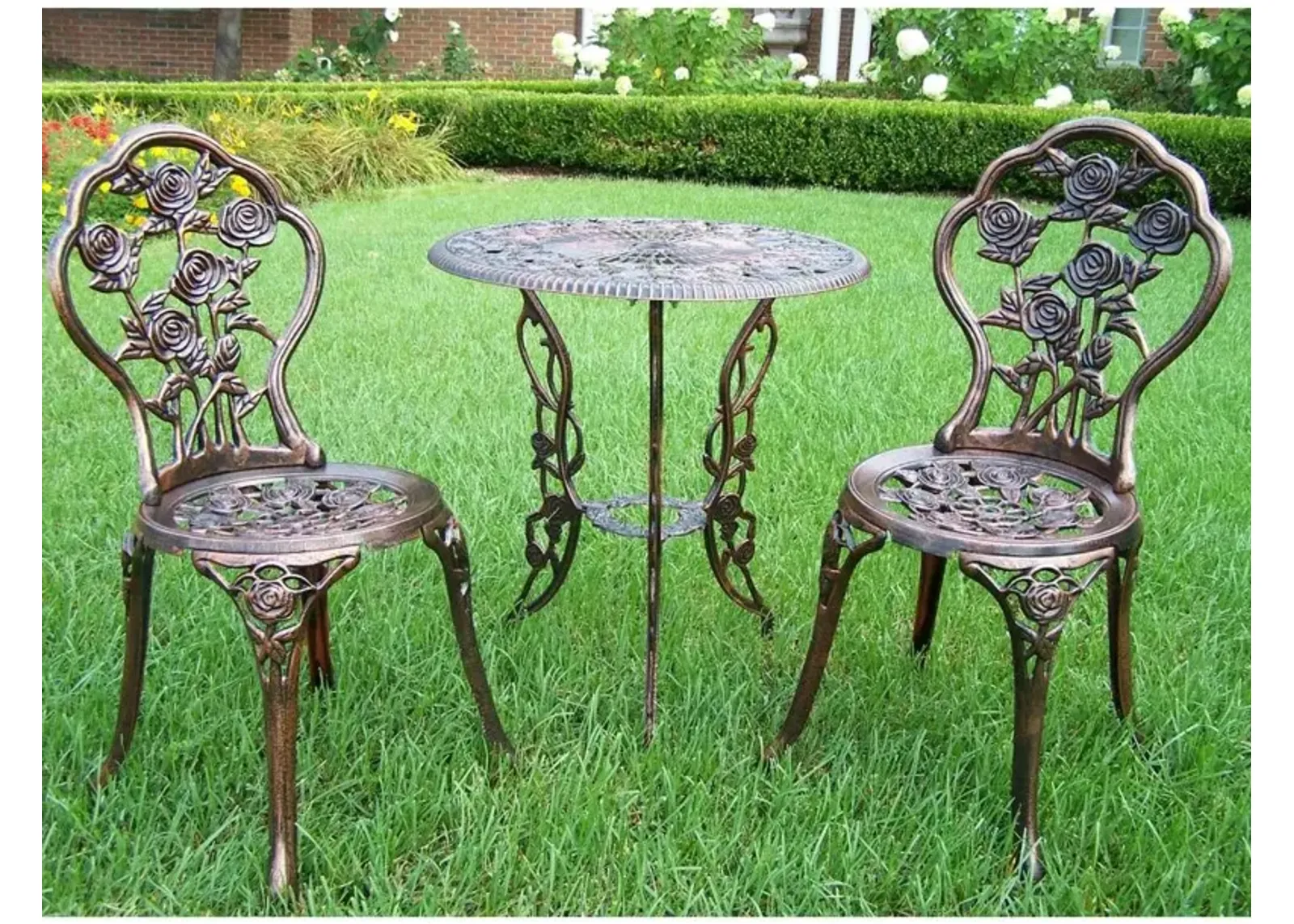 3-Piece Outdoor Bistro Set with Rose Design in Antique Bronze Finish