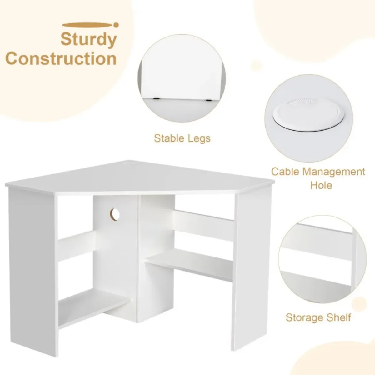 Hivvago Corner Computer Desk Triangle Writing Workstation with Storage Shelf