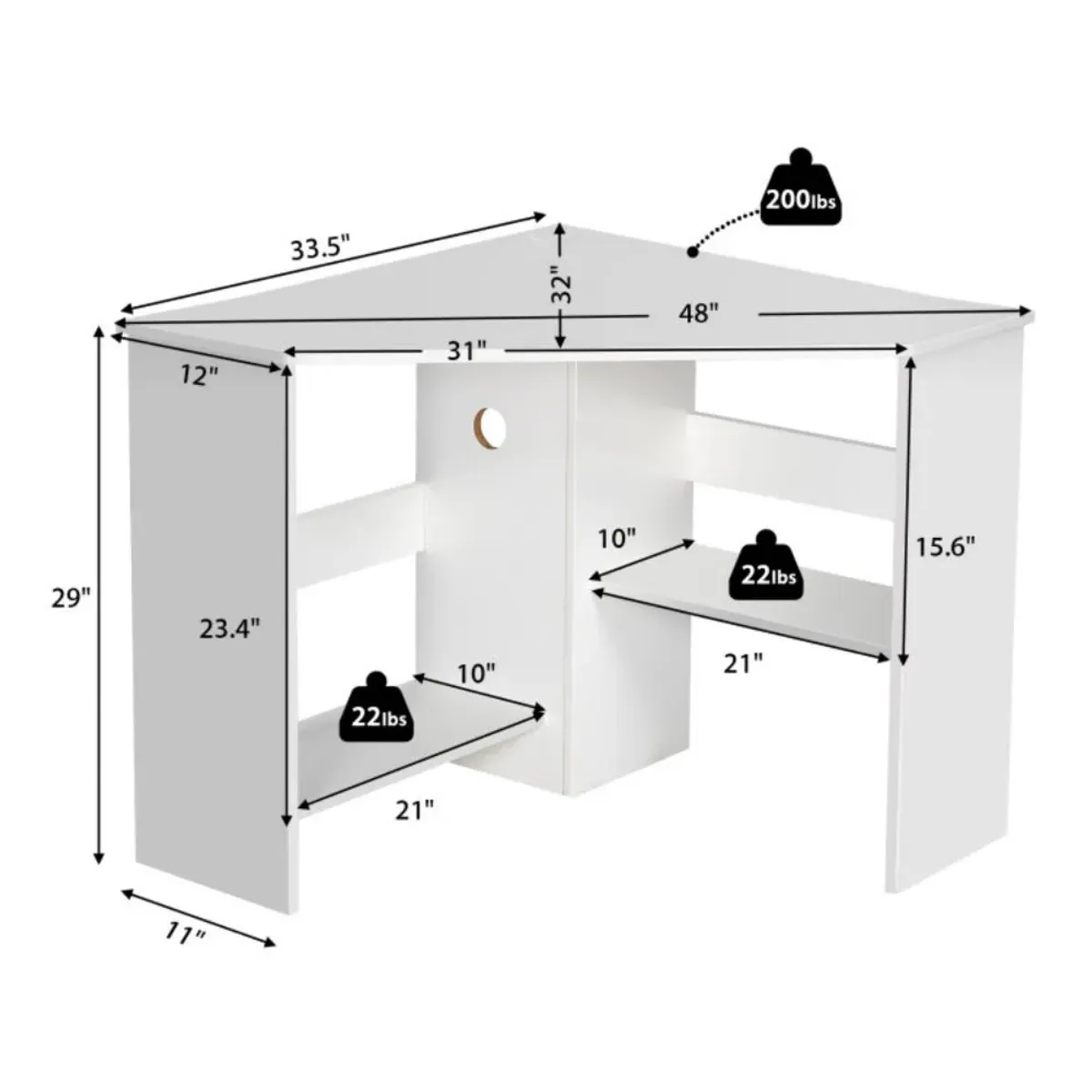 Hivvago Corner Computer Desk Triangle Writing Workstation with Storage Shelf