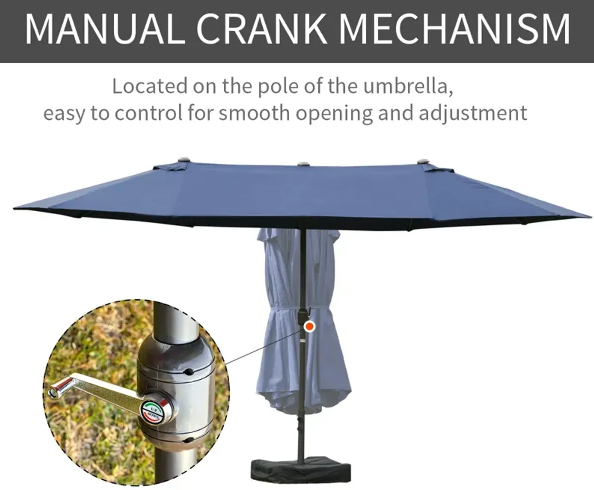 Dark Blue Sun Shield: 15' Rectangular Double-Sided Patio Umbrella