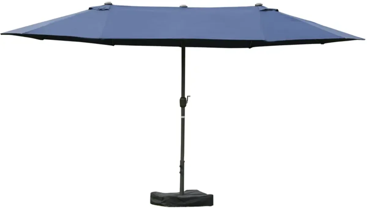 Dark Blue Sun Shield: 15' Rectangular Double-Sided Patio Umbrella