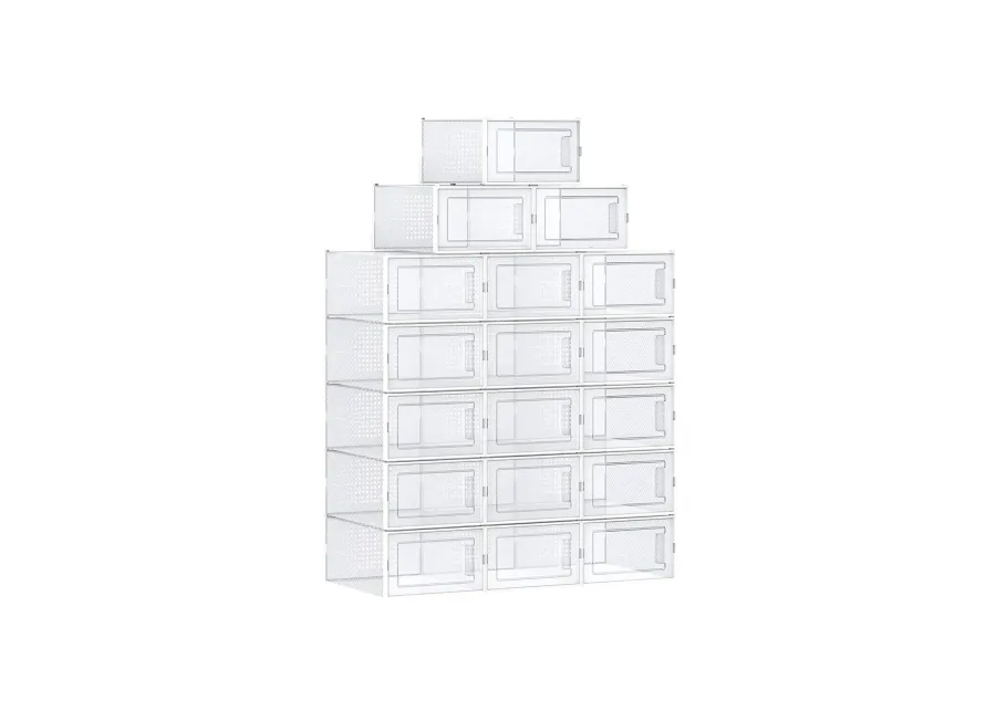 Pack of 18 Stackable Shoe Storage Organizers - Efficient Shoe Boxes for Neat Storage