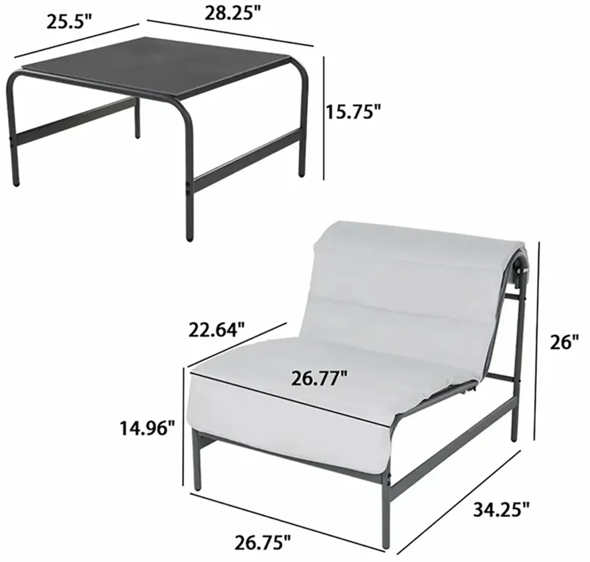 MONDAWE Outdoor Chaise Lounge Chairs and Table Set With Cushions In Matel Frame Removable (Set of 3)