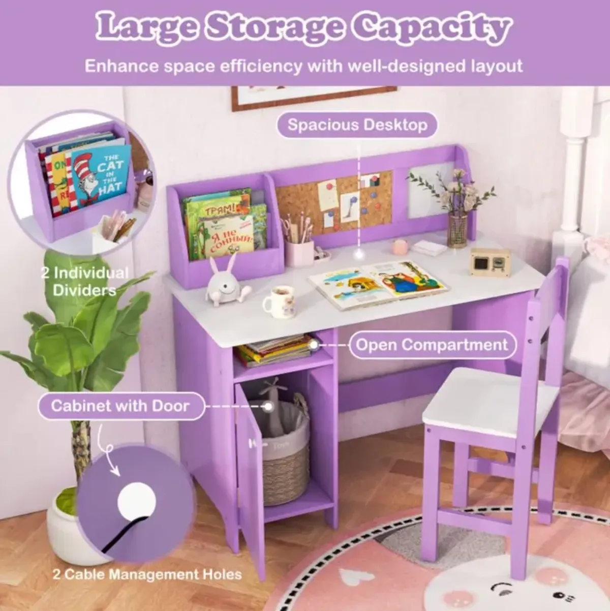 Hivvago Kids Table and Chair Set for Arts  Crafts  Homework  Home School-Purple